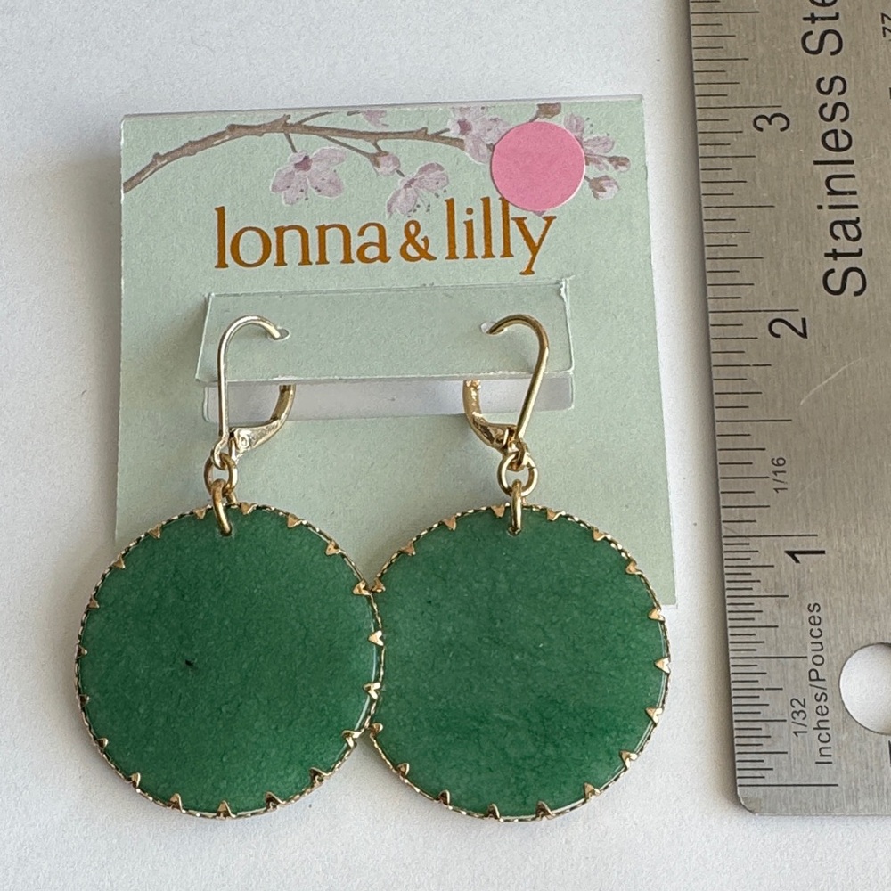 Lonna & Lilly Emerald Green and Gold Disc Earrings